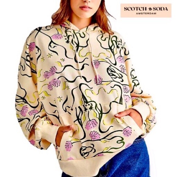 Anthropologie Tops - NWT Anthropologie Scotch Soda Oversized Printed Hoodie size small ivory green